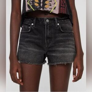 AllSaints Womens 27 Lexi Black Distressed Stone Washed Denim Jean Frayed Shorts